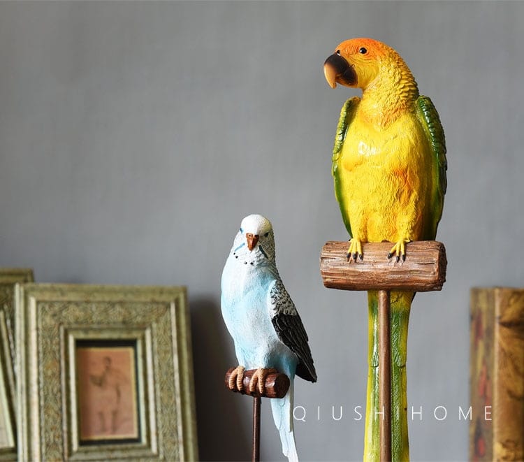 Retro Green Parrot Sculpture Resin Animal Blue Bird Statue Decor For Home Room Gift Ornament adornos para casa decoracion sala