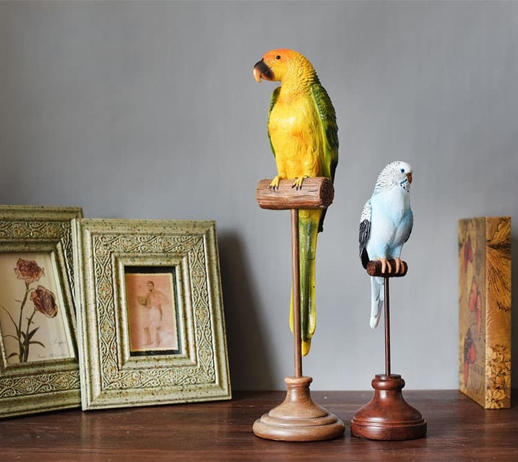 Retro Green Parrot Sculpture Resin Animal Blue Bird Statue Decor For Home Room Gift Ornament adornos para casa decoracion sala