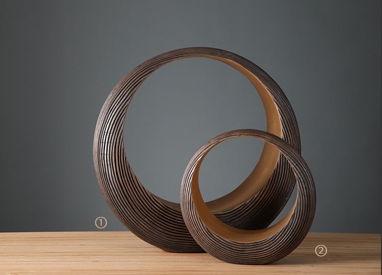 Imitation Wood Texture Hollown Circle Sculpture Home Decor Accessories Figurine Living Room Ornament Objects Office Resin Gift
