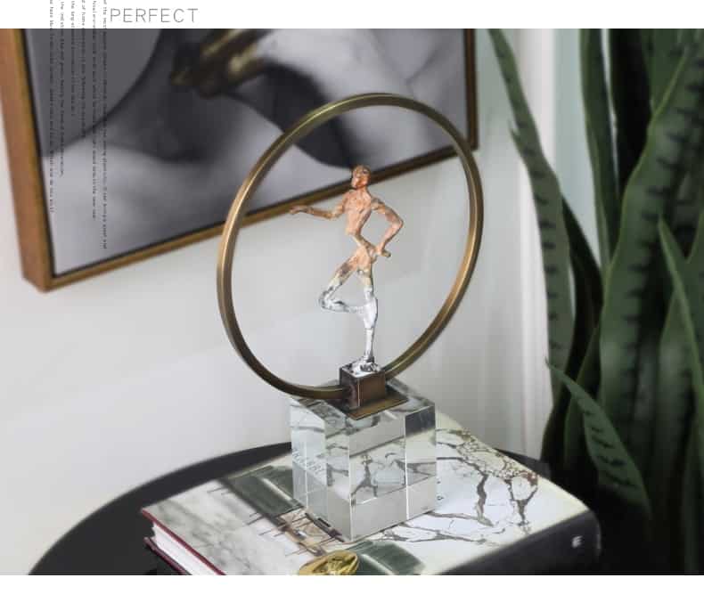 Modern Abstract Character Standing On A Square Crystal Statue Home Crafts Room Decor Objects Office Abstract Copper Sculpture