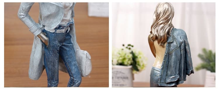 Fashion Girl In Denim Jacket With A Handbag Statue Home Decor Crafts Room Objects Character Office Resin Figurines Wedding Gifts