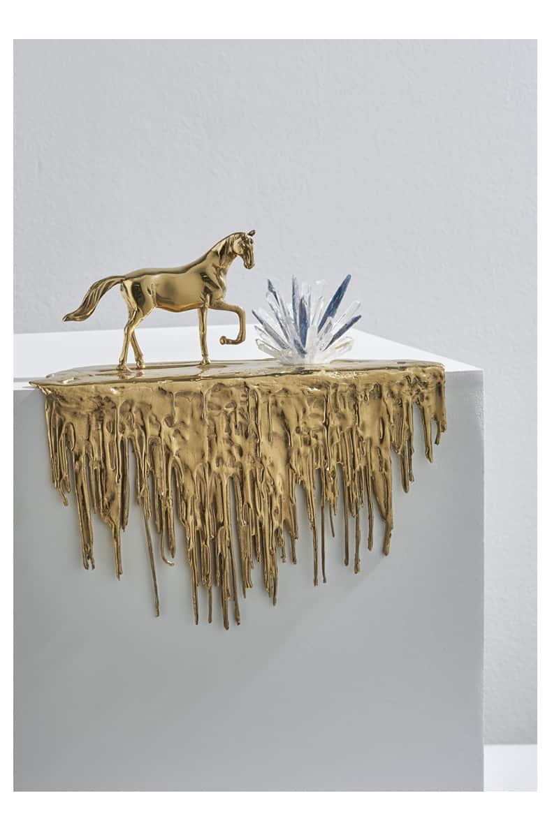 Home Decoration Accessories Living Room Gold Horse Statue Walking On The Edge Of The Waterfall Luxury Lucky Interior Soft Horse