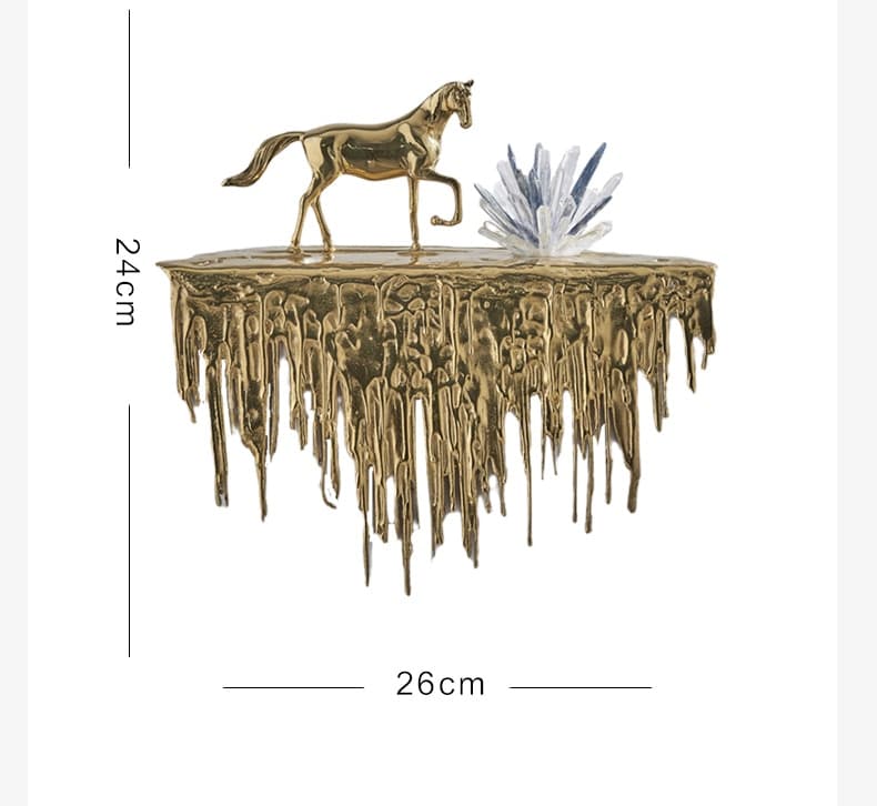 Home Decoration Accessories Living Room Gold Horse Statue Walking On The Edge Of The Waterfall Luxury Lucky Interior Soft Horse