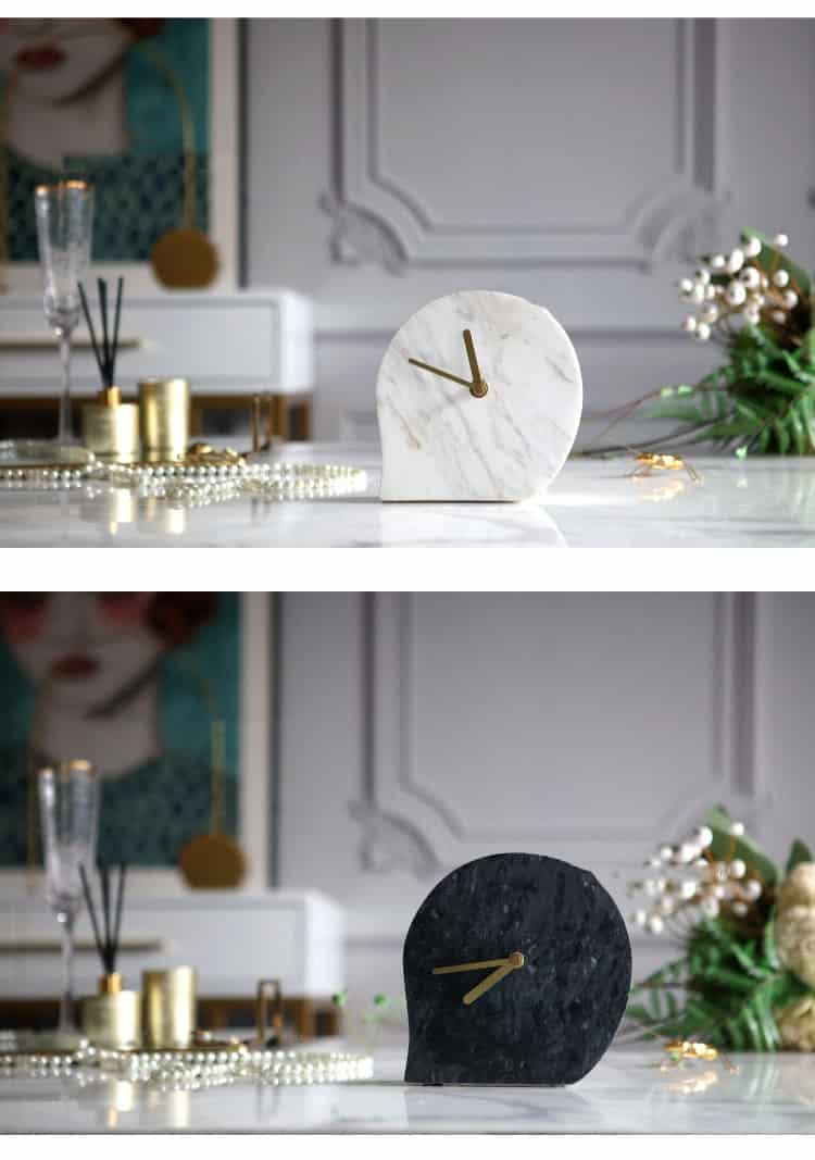 Modern Model Room Hotel Project Home Living Room Study Soft Decoration Ornaments Natural Marble Water Drop Shape Desk Clock