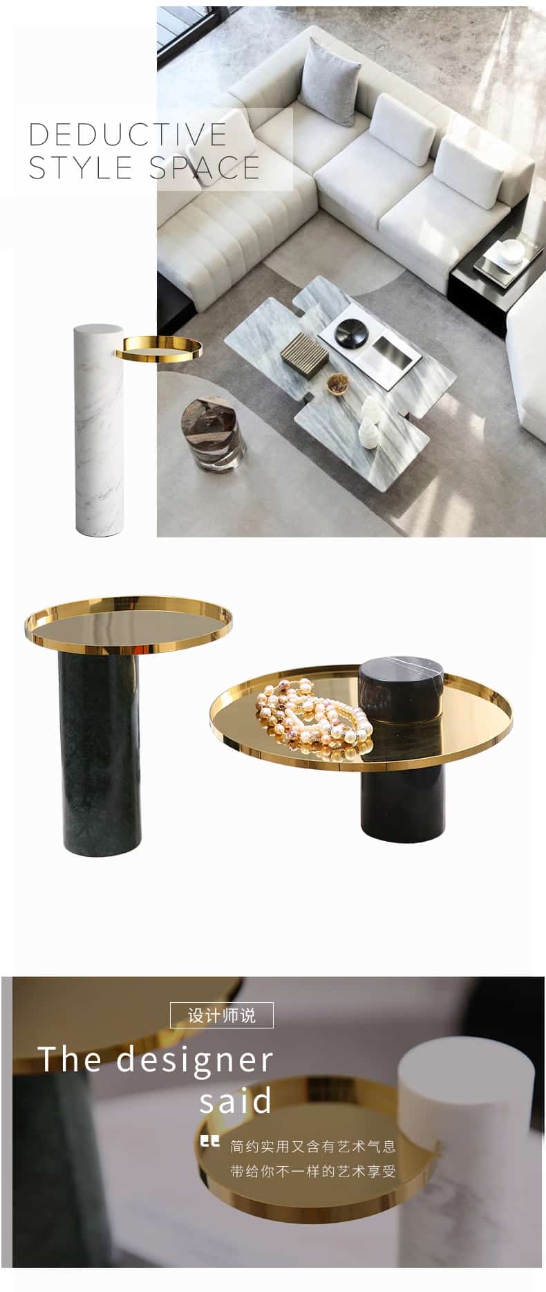 Luxury Home Hotel Living Room Coffee Table Decoration Ornament Modern Black Green White Cylindrical Marble Metal Tray Storage