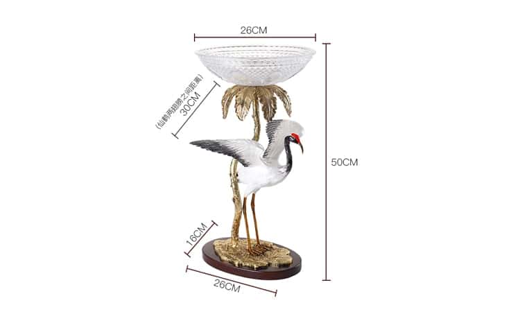 Large 50Cm Luxury Animal Cranes Statue Coconut Gold Tree Figurines Home Crystal Glass Fruit Plate Table Decor Bowl Candy Dish