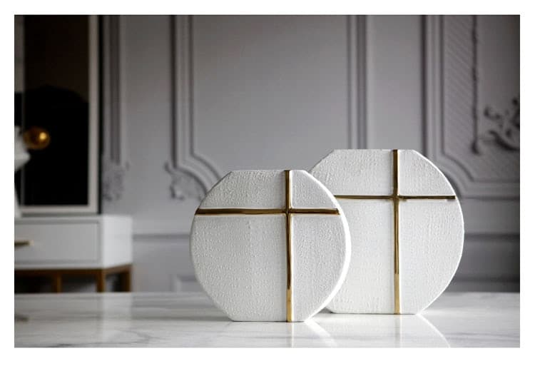 Modern Plating Gold Cross Porcelain Vase Luxury Living Room Villa Model Room Home Ceramic Soft Decor Ornaments Accessories