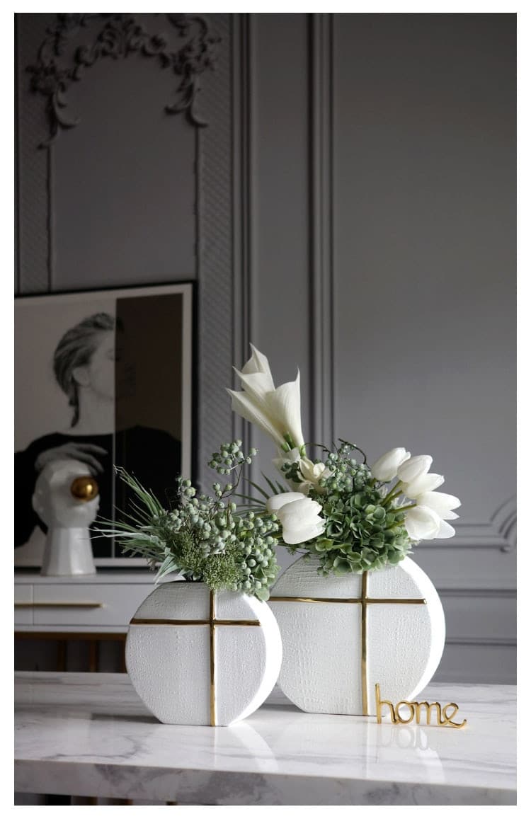 Modern Plating Gold Cross Porcelain Vase Luxury Living Room Villa Model Room Home Ceramic Soft Decor Ornaments Accessories