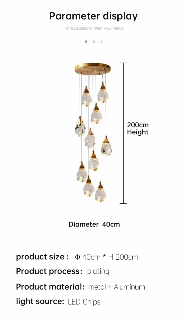 crystal cube chandelier indoor lighting for home staircase loft lamp living dining room bedroom kitchen decor spiral hanging lam