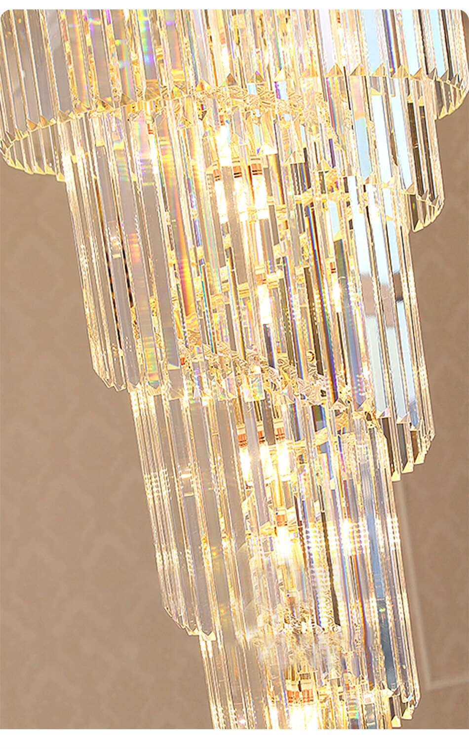 Chandelier in the Hall Living Room Top Long Smoky Gray Crystal Lamps Gold Staircase Lighting Illuminator