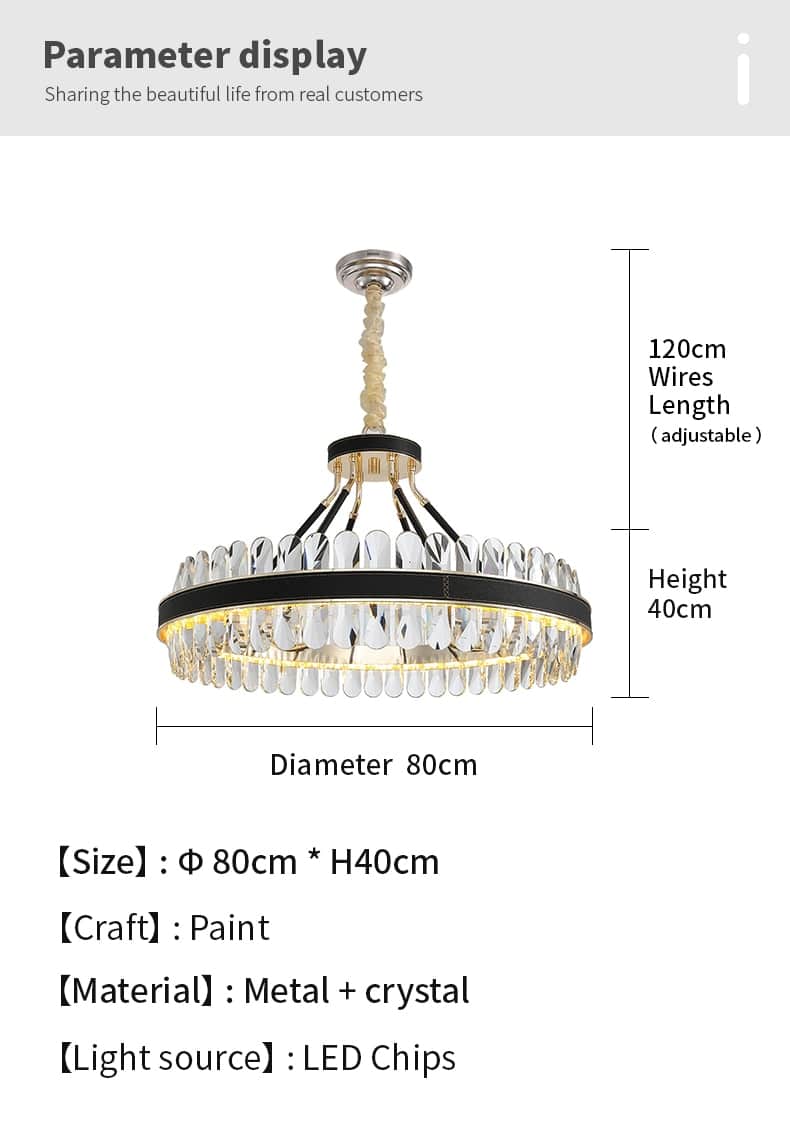 New modern Chandelier Crystal Lamp Round Light luxury Black Metal Stainless Creative design indoor Lighting ceiling chandelier