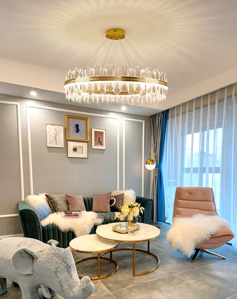 New crystal living room ceiling chandelier round designer creative dining room lamp American postmodern light luxury bedroom люс