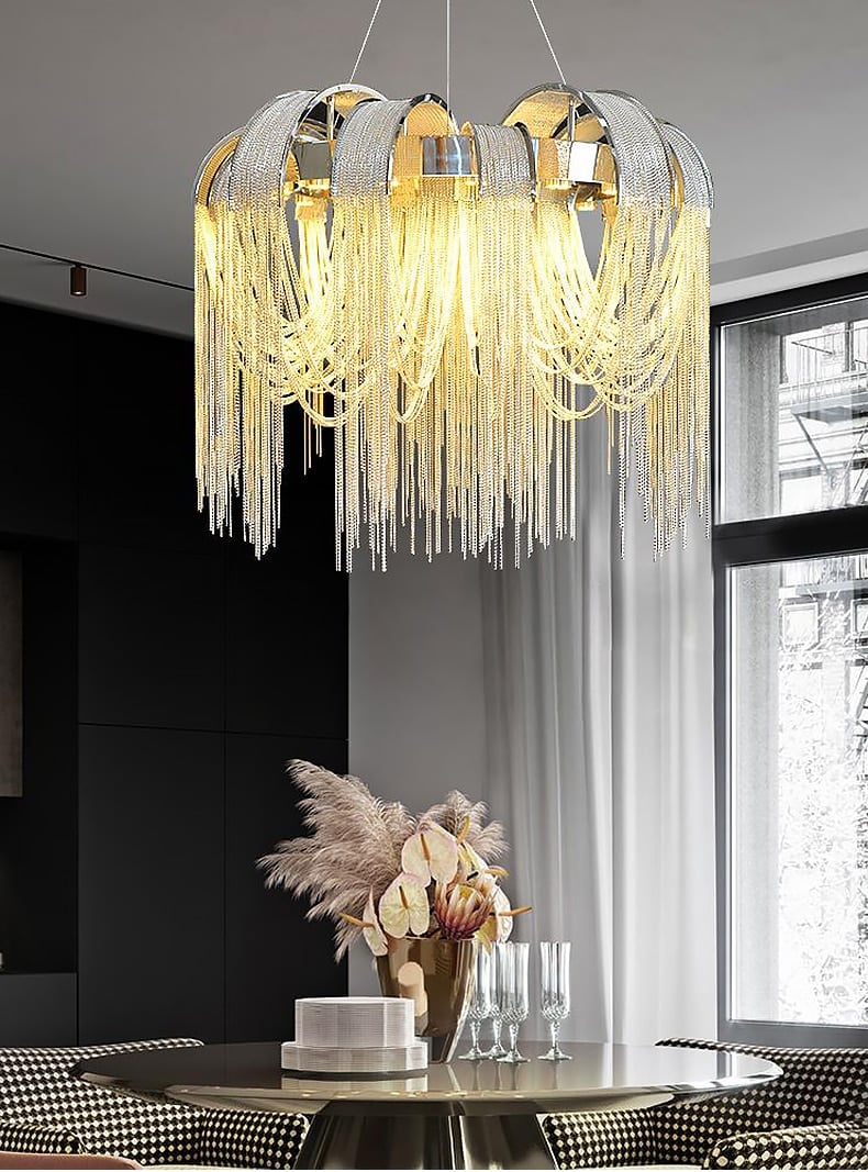 New Modern Luxury Chandelier fashion simple tassel aluminum chain lamp living room bedroom waterfall creative chandelier