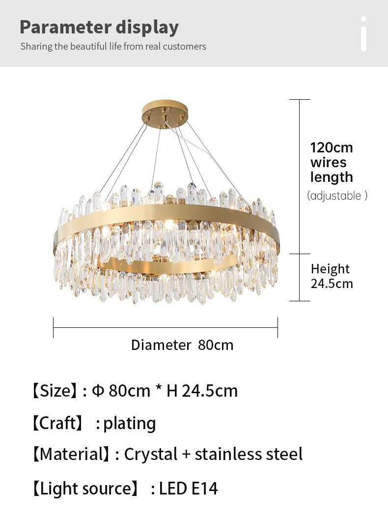 Light luxury crystal chandelier Light for dining living room home ceiling lamp fashionable atmosphere bronze gold round люстр