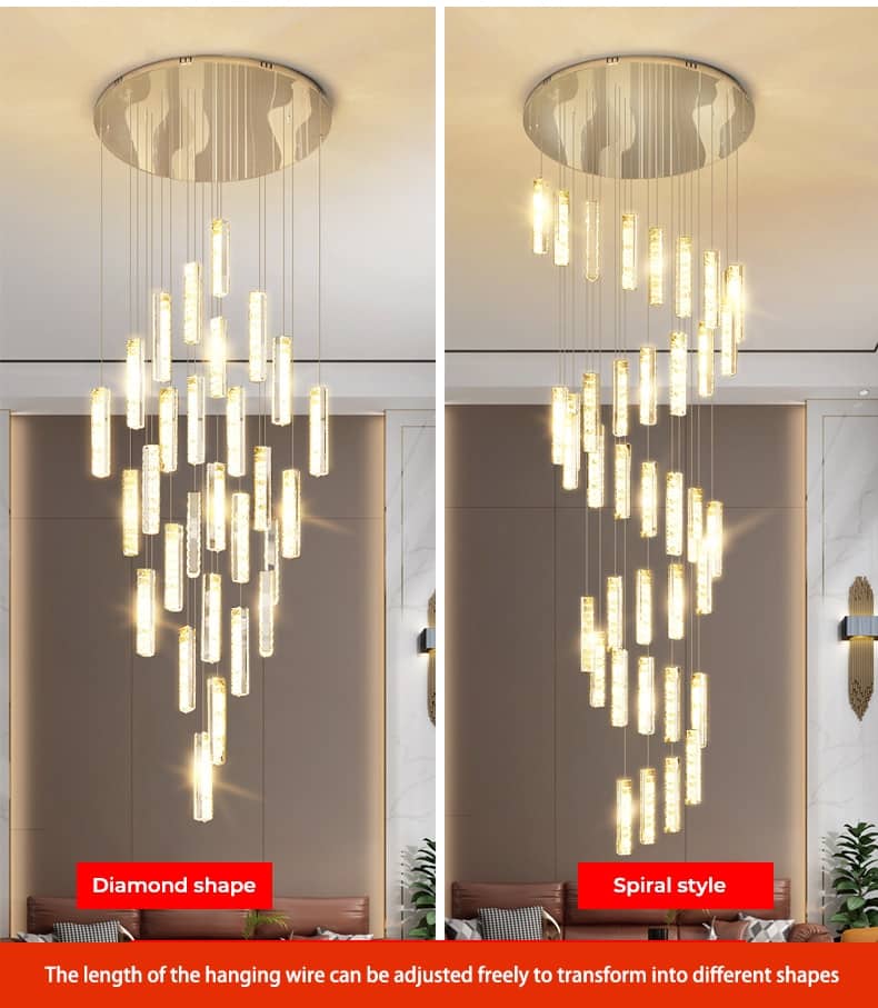 Led modern luxury chandelier crystal staircase lamp chrome-plated golden staircase chandelier hotel villa living room interior l