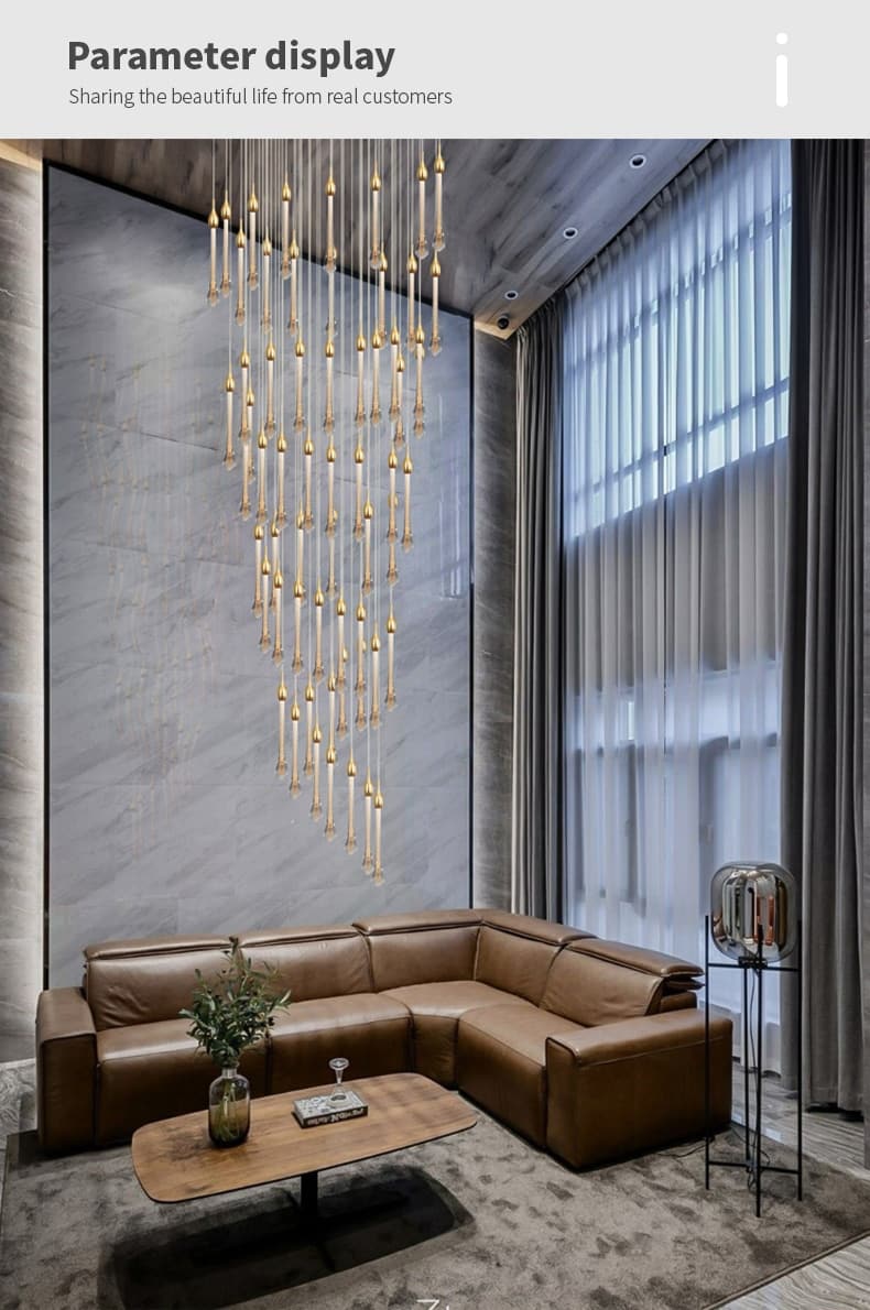 Modern crystal chandelier for villa living room large ceiling light loft staircase long hanging lamp drop design indoor lighting