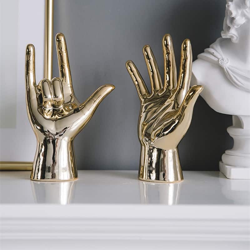 WU CHEN LONG Nordic Creative Gold Plating Finger Art Sculpture Abstract Gesture Statue Ceramic Crafts Decorations For Home R3519