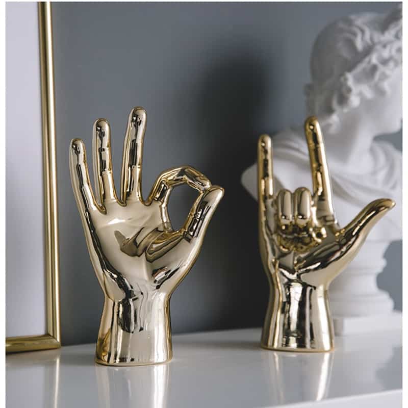 WU CHEN LONG Nordic Creative Gold Plating Finger Art Sculpture Abstract Gesture Statue Ceramic Crafts Decorations For Home R3519