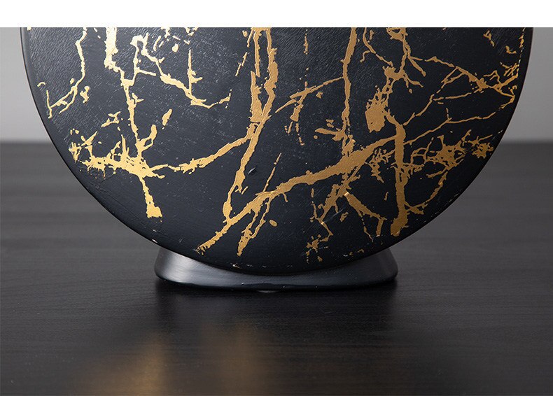 Nordic Ceramic Vase Marble Texture Black Gold Pattern Round Vases Artificial Flowers Floral Flower Arrangement Home Decor Modern