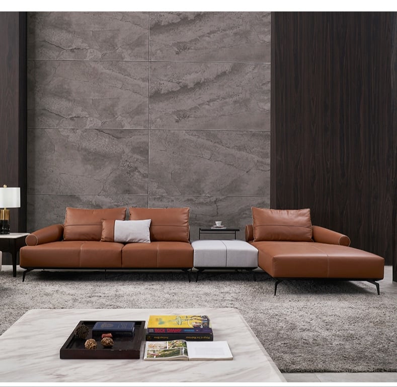 Minimalist living room home leather sofa Modern large and small apartment type retro leather sofa combination furniture