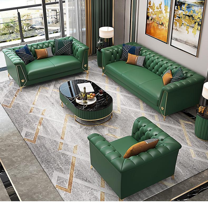 Modern living room large apartment leather sofa combination+TV cabinet+coffee table
