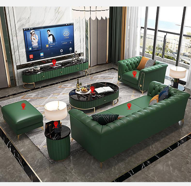 Modern living room large apartment leather sofa combination+TV cabinet+coffee table
