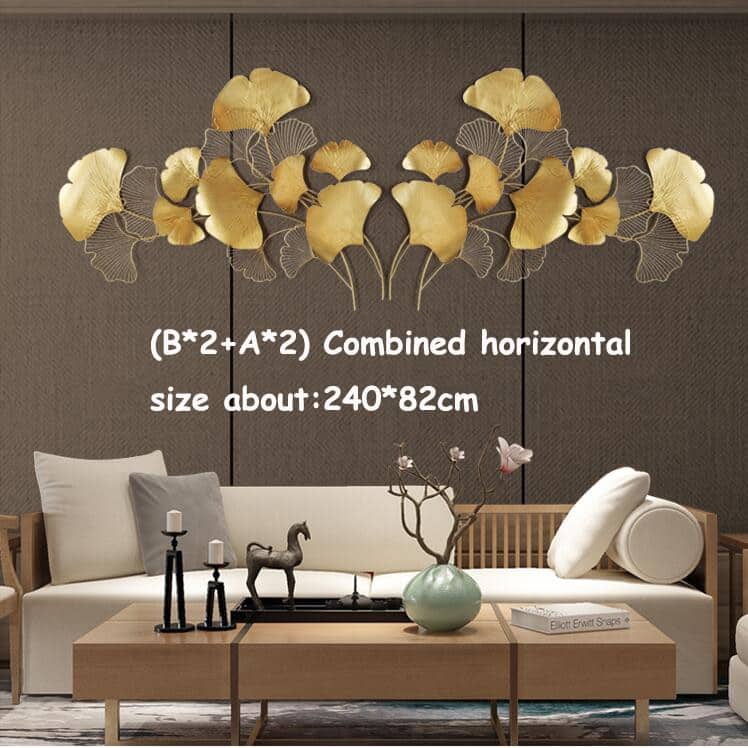Modern Luxury Wrought Iron Wall Hanging Ginkgo Leaf Crafts Decoration Home Background Wall Sticker Porch Metal Mural Accessories
