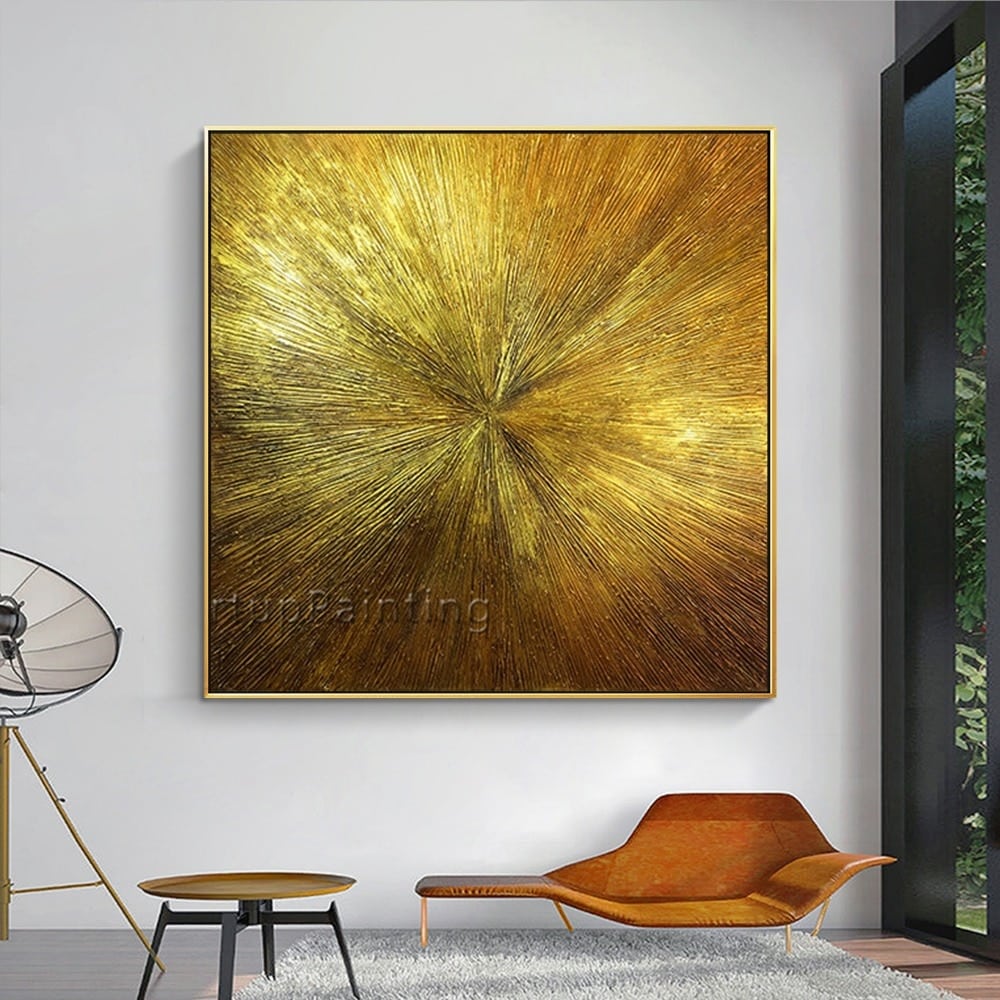 Geometric Gold art oil abstract painting on canvas acrylic texture wall art pictures for living room quadros caudros decoracion