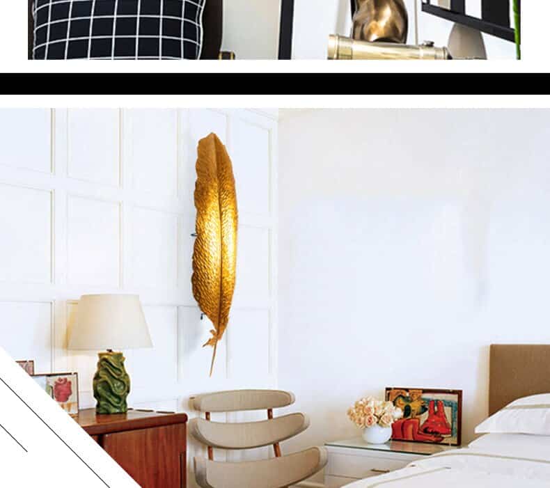 Asian Gold Wrought Iron Luxury Feather Wall Hanging Crafts Hotel Home Decoration Living room Wall Sticker Mural Ornaments