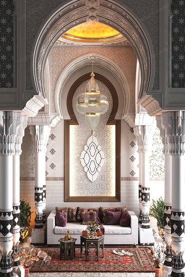 الديكور المغربي في المنزل ، روح الفخامة مع لمسات من النقوش العربية